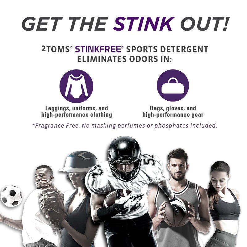 2Toms StinkFree Laundry Detergent, Fragrance Free Odor Eliminator for Athletic Clothes & Gear, Formulated for Sweat, 30 Ounce Bottle - Image 3